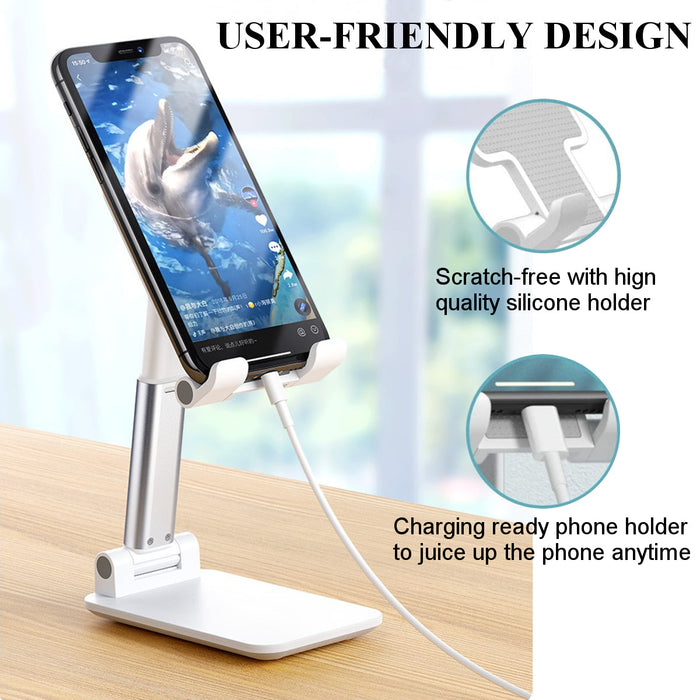 CCT9 Universal Folding Telescopic Stand - Desktop Mobile Phone and Tablet Holder Compatible with iPad Air, iPhone 12, XS, 11 Pro, POCO X3 NFC - Ideal Stand for Work, Home and Travel Use