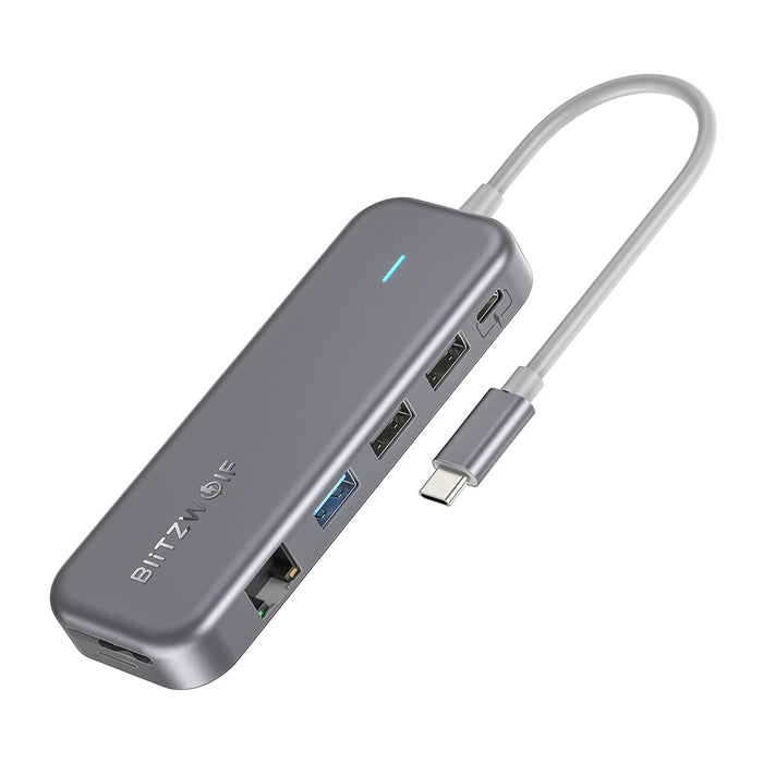 BlitzWolf BW-TH11 - 11-in-1 USB-C Data Hub, Dual 4K HDMI, 1080P VGA, USB3.0, USB2.0, 1000Mbps RJ45 LAN, SD/TF Card Slots - Up to 100W Type-C PD Charging for Professionals