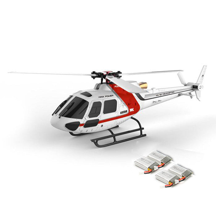 XK K123 AS350 - 6CH Brushless RC Helicopter, 3D6G System, FUTABA S-FHSS Compatible, 4PCS 3.7V 500mAh Lipo Battery - Perfect for Scale Flight Enthusiasts