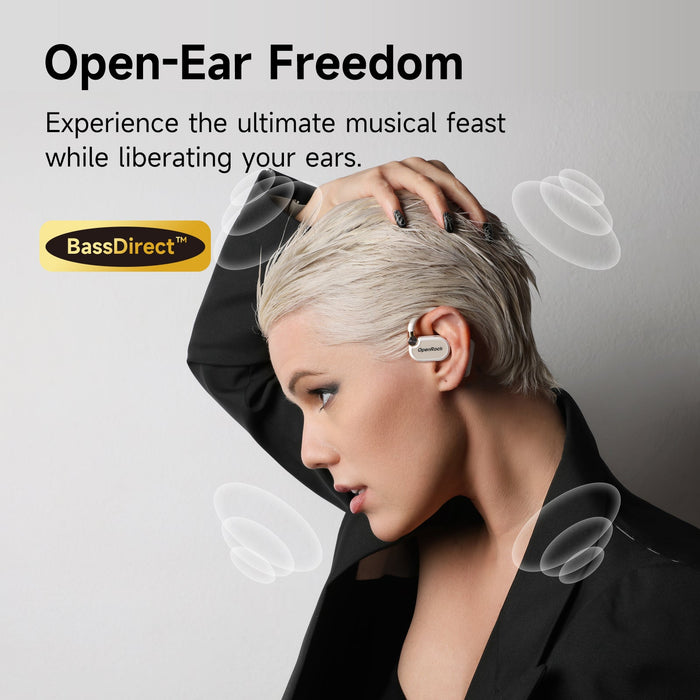 OneOdio OpenRock X - Open Ear True Wireless Headphones Sports Earbuds, Bluetooth 5.3, Strong Bass, 4-Mic ENC, Upgraded Adjustable Silicon Earhooks, 48 Hours Playtime, Sweat Resistant, Smart App, Compatible with iPhone & Android