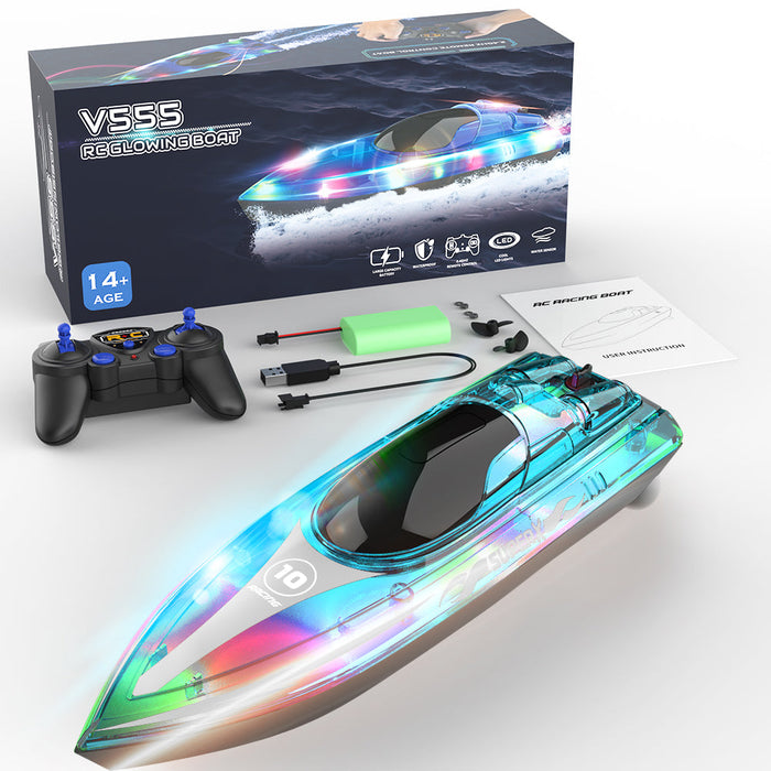 Flytec V555 2.4G 4CH - RC Boat with LED Lighting & Mini Shipping Models for Pools & Lakes - Fun Kids & Children Toy with 60 Minutes Playtime