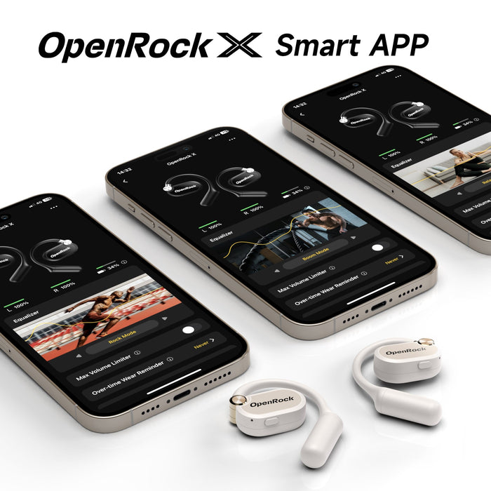 OneOdio OpenRock X - Open Ear True Wireless Headphones Sports Earbuds, Bluetooth 5.3, Strong Bass, 4-Mic ENC, Upgraded Adjustable Silicon Earhooks, 48 Hours Playtime, Sweat Resistant, Smart App, Compatible with iPhone & Android