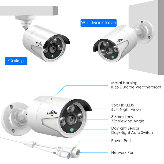 Hiseeu HB615 H.265 5MP - Outdoor Waterproof IP66 Security IP Camera with POE ONVIF & P2P Video Capability - Perfect for Home and Business Surveillance