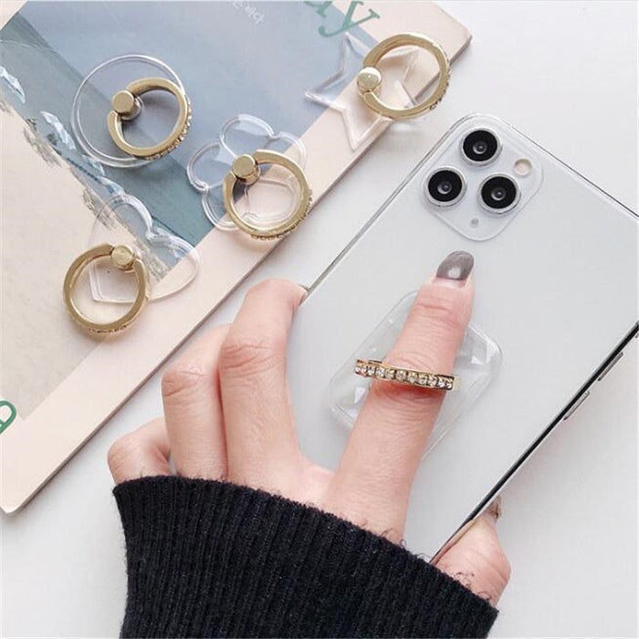 Bakeey Transparent Phone Ring Holder Stand - 360 Degree Rotation, Diamond Decoration, Finger Grip, Desk Accompaniment - Designed for Comfortable and Stylish Phone Handling