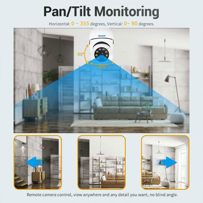 ESCAM PT208 E27 - 1080P WIFI Humanoid Tracking Camera with ONVIF, Two-Way Audio, Dual Light Night Vision - Ideal for Home Security and Surveillance