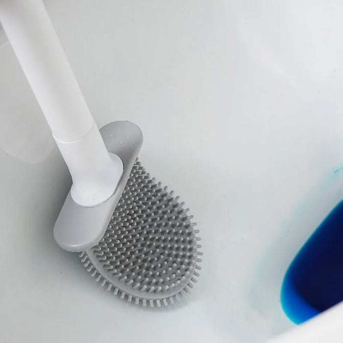 Breathable Toilet Brush Water Leak Proof with Base Silicone Wc Flat Head Flexible Soft Bristles Brush with Quick Drying Holder