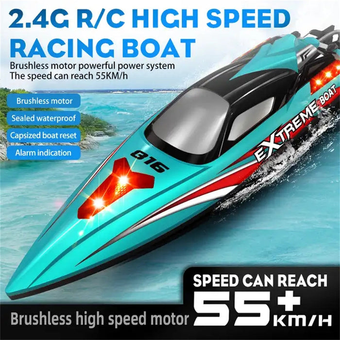 HXJRC HJ816 PRO RTR - 55km/h 2.4G Brushless High Speed RC Boat with Capsized Reset & LED Lights - Waterproof Electric Racing Speedboat for Lakes, Pools & Remote Control Enthusiasts