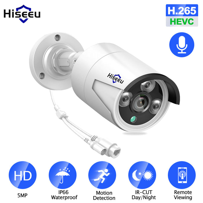 Hiseeu HB615 H.265 5MP - Outdoor Waterproof IP66 Security IP Camera with POE ONVIF & P2P Video Capability - Perfect for Home and Business Surveillance