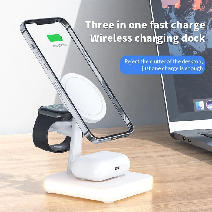 30W 4-in-1 Wireless Charger Lamp - Magnetic Fast Charging Dock for iPhone 12, 13, 14 Pro Max Mini, Apple Watch, AirPods - Perfect for Tech-Savvy Apple Users