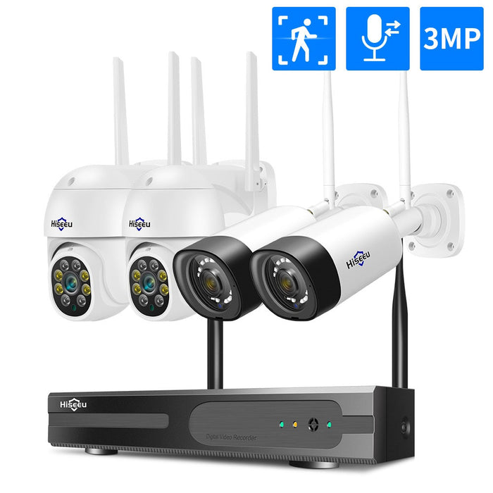 Hiseeu Wireless 8CH 4PCS 3MP - Two-Way Audio Security PTZ 5X Digital Zoom, Outdoor Bullet WIFI IP Cameras, Waterproof CCTV Kit - Ideal for Home Surveillance and Property Protection