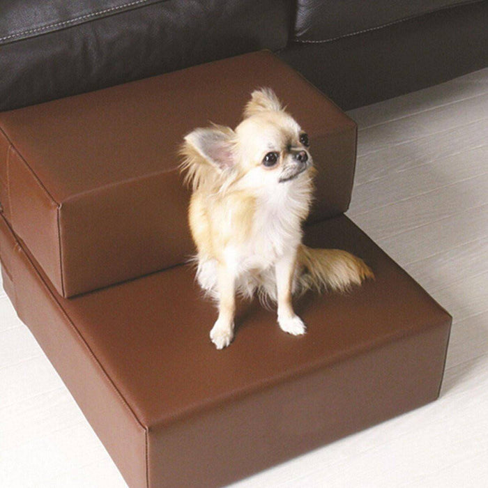 Portable Dog Cat 2 Steps Pet Stairs Ramp Ladder Leather Cover Folding Sofa Pet Bed