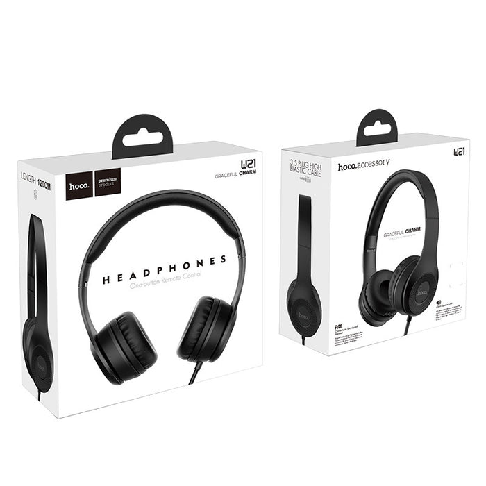 HOCO W21 HIFI Stereo Metal Wired Control Headphone Foldable Headset With Mic for Smart phone