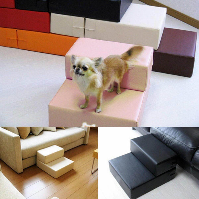 Portable Dog Cat 2 Steps Pet Stairs Ramp Ladder Leather Cover Folding Sofa Pet Bed