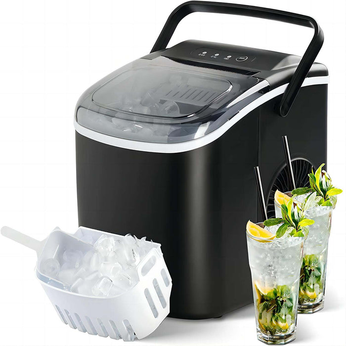 Premium Black Countertop Ice Maker: Sleek, Portable Design with Rapid Ice Production - Delivers 26 lbs of Fresh Ice Daily for Refreshing Beverages and Entertaining