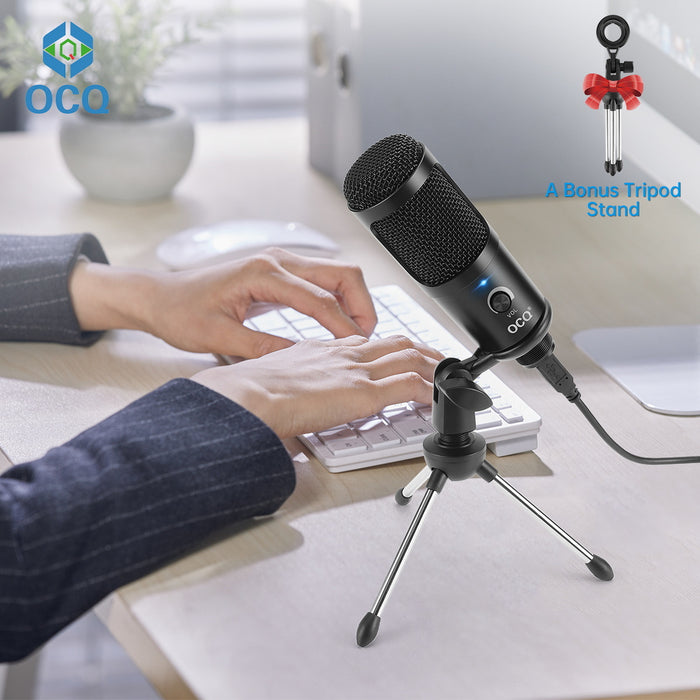 USB Microphone Studio Condenser Kit with Adjustable Scissor Arm Stand and Mic Gain Knob Shock Mount for Instruments - Perfect for Voice Overs, Streaming, Broadcasting and YouTube Videos