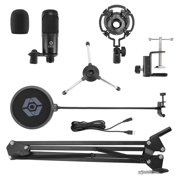 USB Microphone Studio Condenser Kit with Adjustable Scissor Arm Stand and Mic Gain Knob Shock Mount for Instruments - Perfect for Voice Overs, Streaming, Broadcasting and YouTube Videos