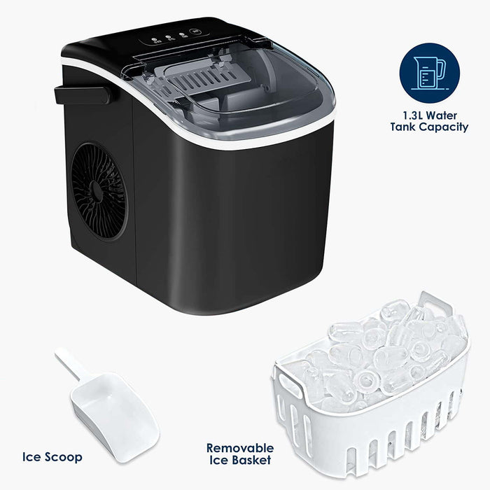 Premium Black Countertop Ice Maker: Sleek, Portable Design with Rapid Ice Production - Delivers 26 lbs of Fresh Ice Daily for Refreshing Beverages and Entertaining