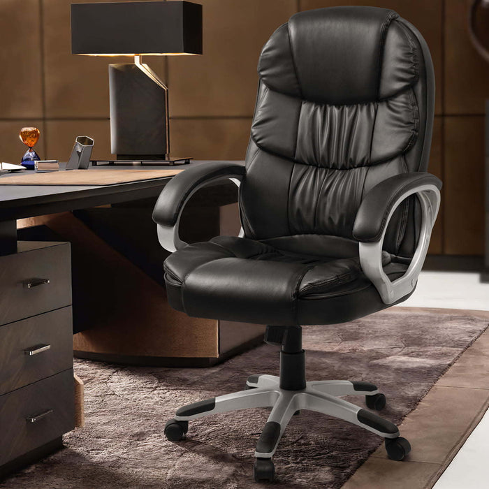 Black Executive High-Back Office Chair: Ergonomic Office Chair with Adjustable Swivel, Lumbar Support, and Armrests