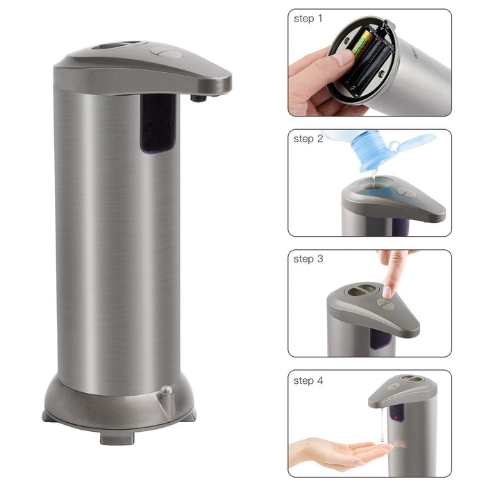 250ml Automatic Liquid Soap Dispenser Sensor non-contact Stainless Steel Hand Soap Bottle Dispenser for Kitchen bathroom